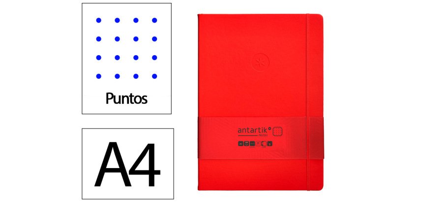 Cuaderno con gomilla Antartik Notes tapa dura A4 hojas puntos rojo 100 hojas 80 g