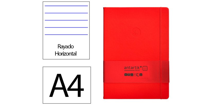 Cuaderno con gomilla Antartik notes tapa dura A4 hojas rayas rojo 100 hojas 80 g