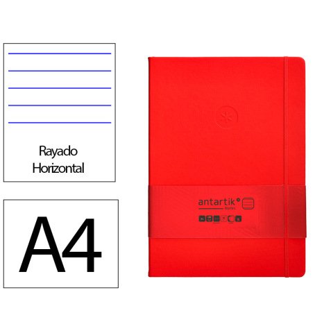 Cuaderno con gomilla antartik notes tapa dura a4 hojas rayas rojo 100 hojas 80 gr fsc