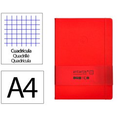 Cuaderno con gomilla Antartik notes tapa dura A4 hojas cuadricula rojo 100 hojas 80 g