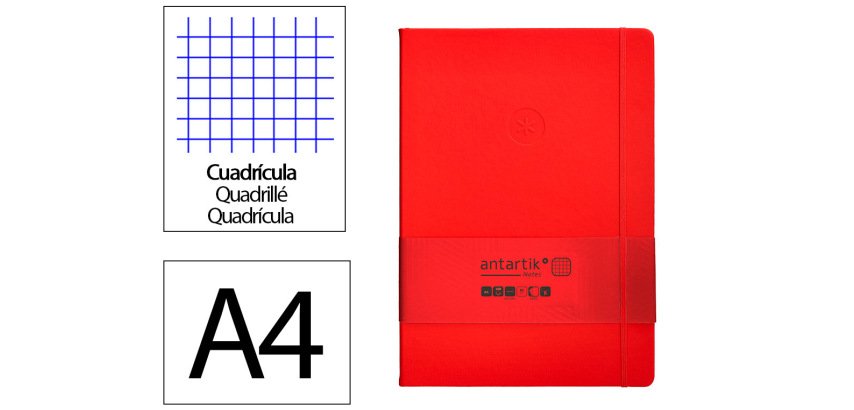Cuaderno con gomilla Antartik notes tapa dura A4 hojas cuadricula rojo 100 hojas 80 g