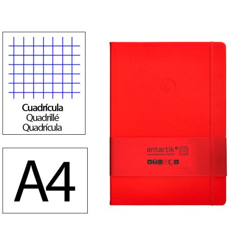 Cuaderno con gomilla Antartik notes tapa dura A4 hojas cuadricula rojo 100 hojas 80 g