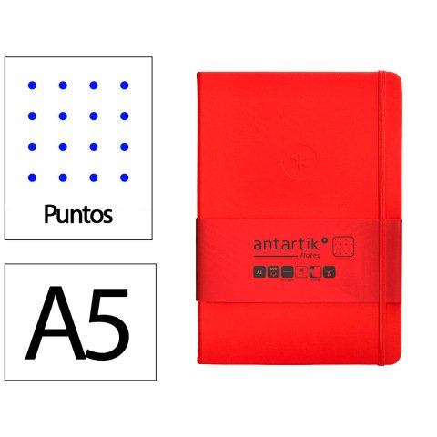 Cuaderno con gomilla Antartik notes tapa dura A5 hojas puntos rojo 100 hojas 80 g
