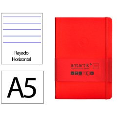 Cuaderno con gomilla Antartik notes tapa dura A5 hojas rayas rojo 100 hojas 80 g