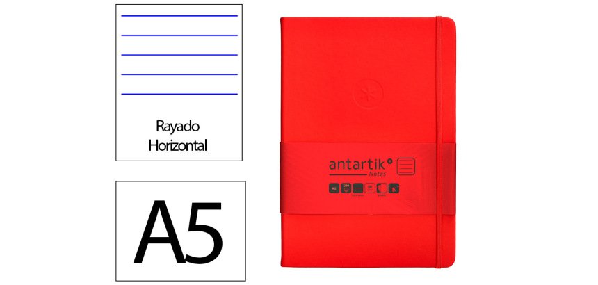 Cuaderno con gomilla Antartik notes tapa dura A5 hojas rayas rojo 100 hojas 80 g