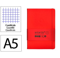 Cuaderno con gomilla antartik notes tapa dura a5 hojas cuadricula rojo 100 hojas 80 gr fsc