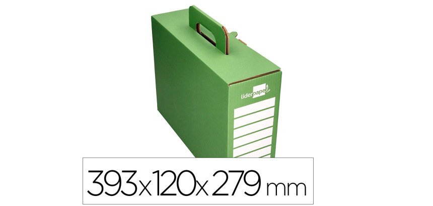 Caja archivador definitivo liderpapel carton reforzado con asa color verde cheque libro 393x120x279mm