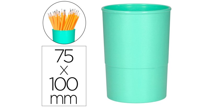 Cubilete portalapices q-connect verde menta pastel opaco plastico diametro 75 mm alto 100 mm