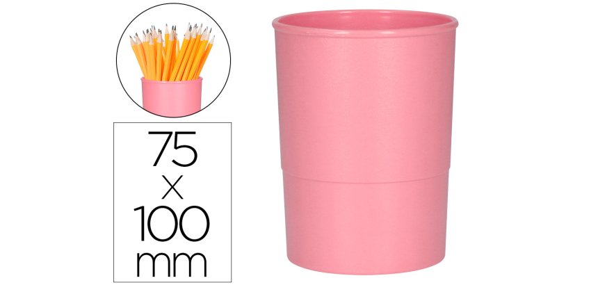 Cubilete portalapices q-connect rosa pastel opaco plastico diametro 75 mm alto 100 mm