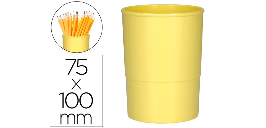 Cubilete portalapices q-connect amarillo pastel opaco plastico diametro 75 mm alto 100 mm