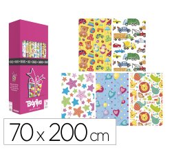 Papel de regalo basika infantil rollo ancho 70 cm longitud 2 m diseños surtidos gramaje 60 gr