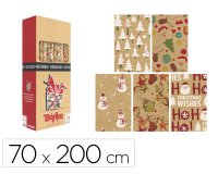 Papel de regalo basika kraft navidad rollo ancho 70 cm longitud 2 m diseños surtidos gramaje 50 gr