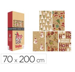 Papel de regalo basika kraft navidad rollo ancho 70 cm longitud 2 m diseños surtidos gramaje 50 gr