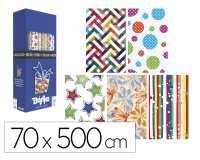 Papel de regalo basika todo año rollo ancho 70 cm longitud 5 m modelos surtidos gramaje 50 g