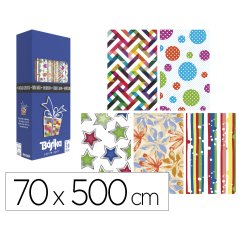 Papel de regalo basika todo año rollo ancho 70 cm longitud 5 m modelos surtidos gramaje 50 gr