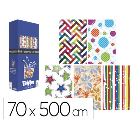 Papel de regalo basika todo año rollo ancho 70 cm longitud 5 m modelos surtidos gramaje 50 g
