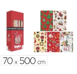 Papel de regalo basika navidad rollo ancho 70 cm longitud 5 m diseños surtidos gramaje 50 gr