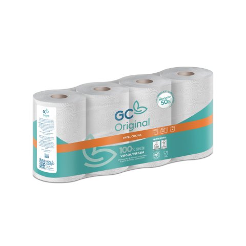 Papel de cocina goma camps 2 capas 90 servicios 224 mm x 21,6 m 21,5 g/m2 paquete de 4 rollos