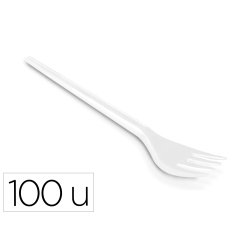 Tenedor de plastico blanco reutilizable paquete de 100 unidades