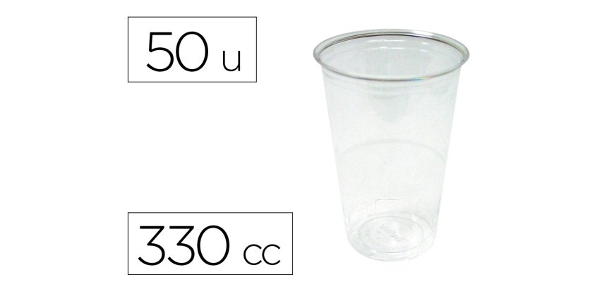 Vaso de plastico transparente 330 cc paquete de 50 unidades