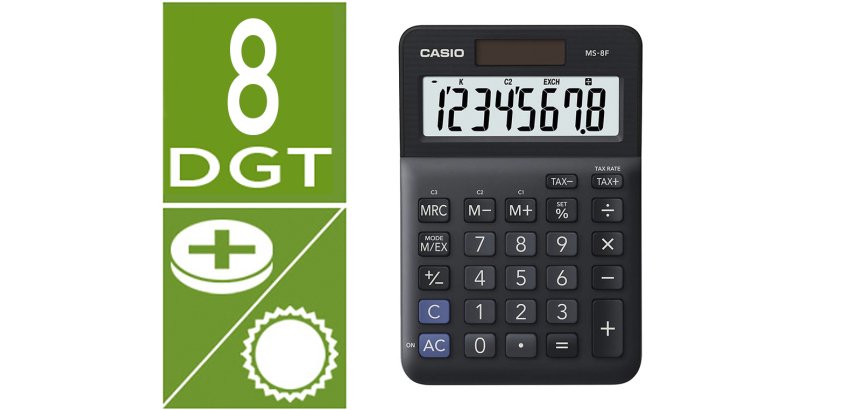 Calculadora casio ms-8f sobremesa 8 digitos tax +/- color negro