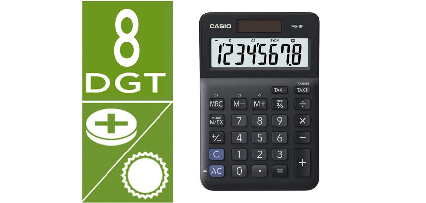 Calculadora casio ms-8f sobremesa 8 digitos tax +/- color negro