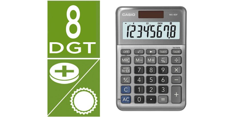 Calculadora casio ms-80f sobremesa 8 digitos tax +/- color plata