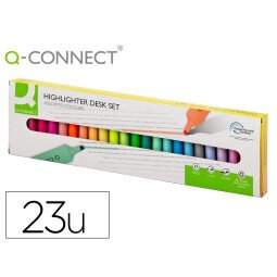 Rotulador q-connect fluorescente punta biselada estuche de sobremesa 23 unidades colores surtidos