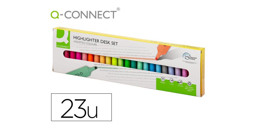 Rotulador q-connect fluorescente punta biselada estuche de sobremesa 23 unidades colores surtidos