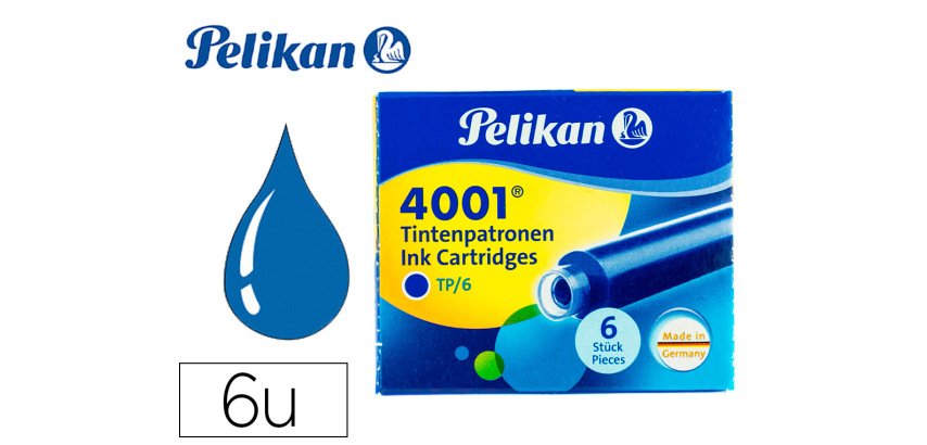 Tinta para plumas pelikan azul real caja 6 cartuchos