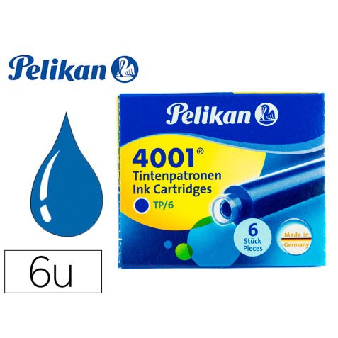 Tinta para plumas pelikan azul real caja 6 cartuchos