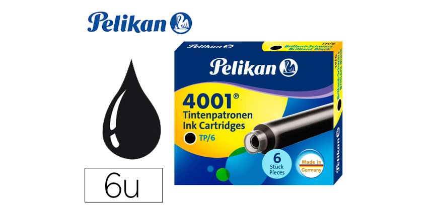 Tinta para plumas pelikan negra caja 6 cartuchos