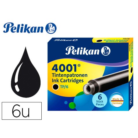 Tinta para plumas pelikan negra caja 6 cartuchos