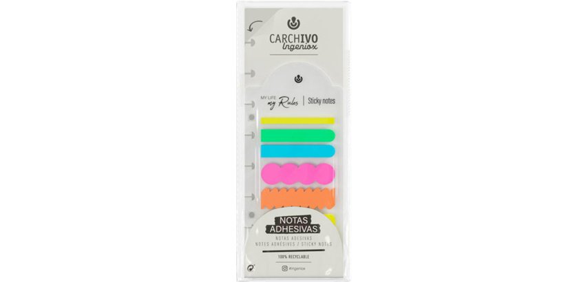 Bloc de notas adhesivas carchivo ingeniox irregular colores neon