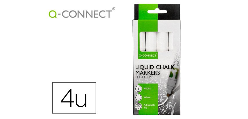 Rotulador q-connect tiza liquida punta redonda trazo 3 mm caja de 4 unidades color blanco
