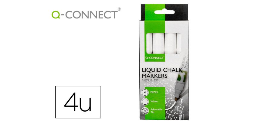 Rotulador q-connect tiza liquida punta redonda trazo 3 mm caja de 4 unidades color blanco