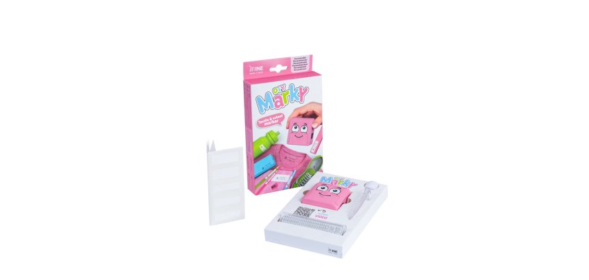 Sello marcador de ropa marky infantil rosa incluye tinta kit de etiquetas y cinta termoadhesiva