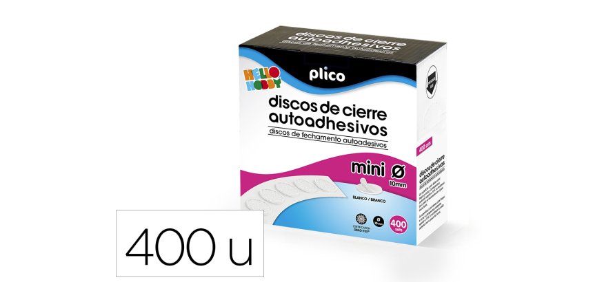 Disco de cierre plico velcro autoadhesivo mini 10 mm color blanco caja de 400 unidades