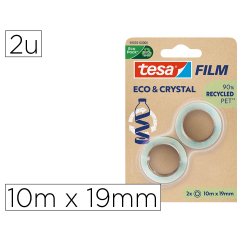Cinta adhesiva tesa film eco&cristal transparente 10 mt x 19 mm blister de 2 unidades