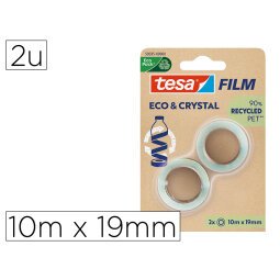 Cinta adhesiva tesa film eco&cristal transparente 10 mt x 19 mm blister de 2 unidades