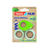 Cinta adhesiva tesa film eco&cristal transparente 10 mt x 19 mm blister de 2 unidades + miniportarrollo