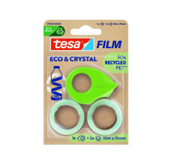 Cinta adhesiva tesa film eco&cristal transparente 10 mt x 19 mm blister de 2 unidades + miniportarrollo