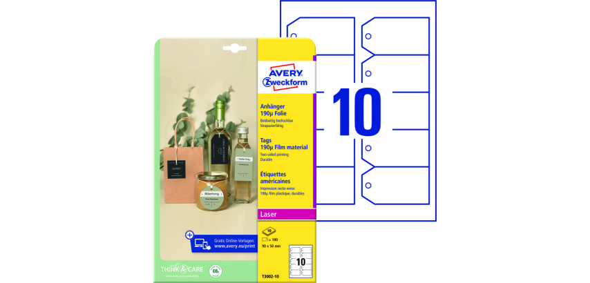 Etiqueta colgante avery blanca 90x50 mm imprimible doble cara plastico 190 mc pack de 100 unidades