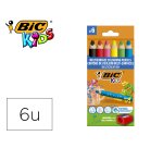 Lapices de colores bic multisuperficies triangulares mina borrable caja de 6 unidades colores surtidos +