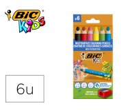 Lapices de colores bic multisuperficies triangulares mina borrable caja de 6 unidades colores surtidos +