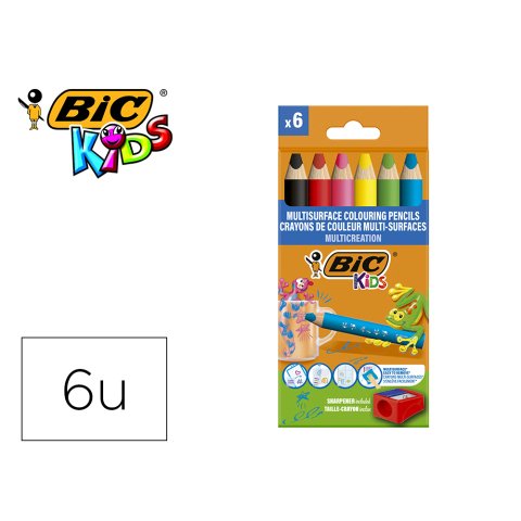 Lapices de colores bic multisuperficies triangulares mina borrable caja de 6 unidades colores surtidos +