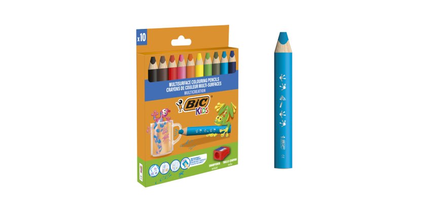 Lapices de colores bic multisuperficies triangulares mina borrable caja de 10 unidades colores surtidos +