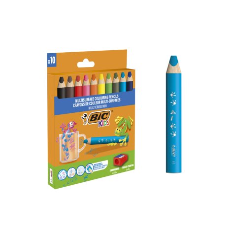 Lapices de colores bic multisuperficies triangulares mina borrable caja de 10 unidades colores surtidos +