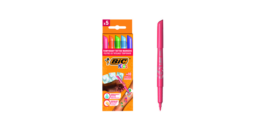Rotulador bic kids tattoo caja de 5 unidades colores surtidos + 10 plantillas