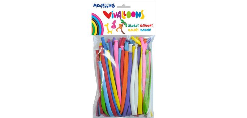 Globo 100% latex biodegradable para modelar figuras colores surtidos blister de 50 unidades